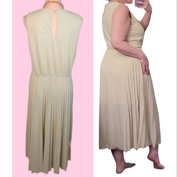 Mango Heathered Cream Color Pleated Sleeveless Midi Dress LARGE - Picture 13 of 17